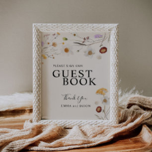 Boho Wildflowers Guest Book Wedding Sign 