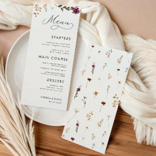 Boho Wildflowers Ivory Cream Wedding Three Course Menu