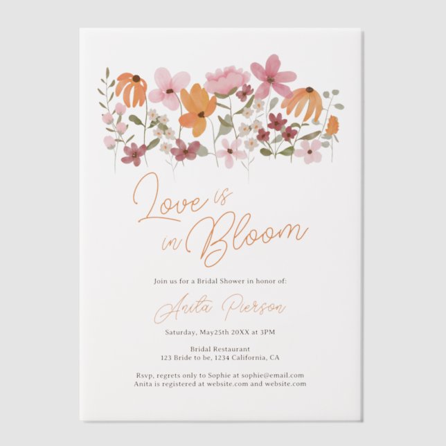 Boho Wildflowers Love Is in Bloom Bridal Shower  Vellum Invitations (Front)