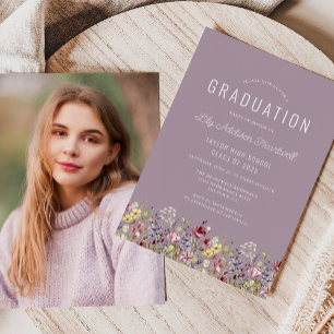 Boho Wildflowers Mauve Photo Graduation Invitation