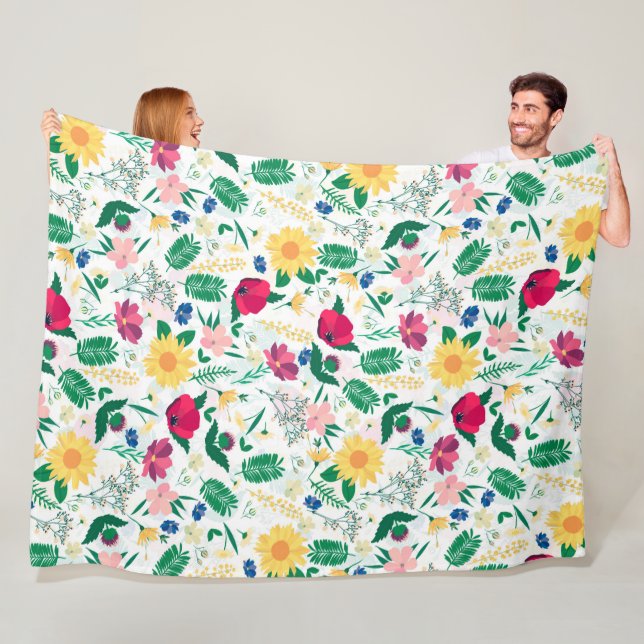 Boho Wildflowers Meadow Floral Design Fleece Blanket (In Situ)
