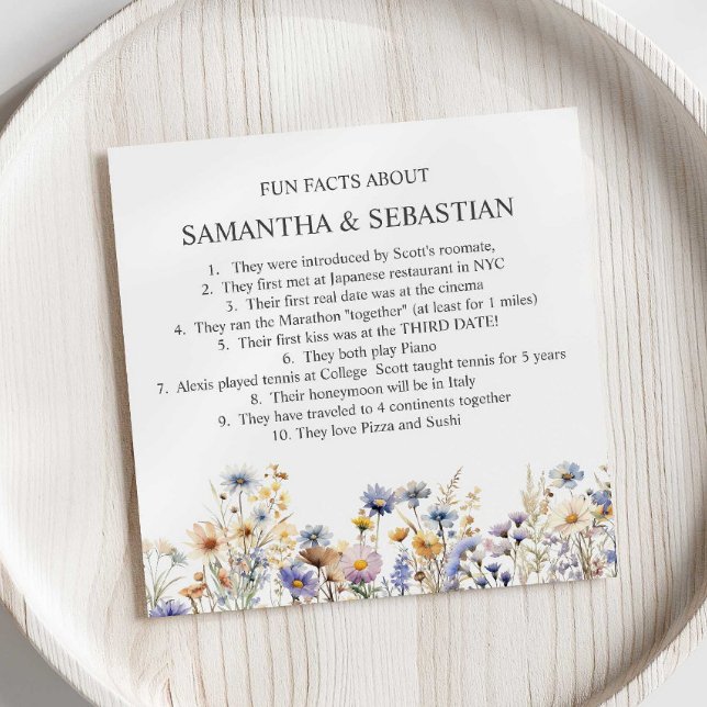 BOHO WILDFLOWERS MEADOW  FUN FACT WEDDING NAPKIN (Creator Uploaded)