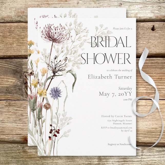 Boho Wildflowers Modern Floral Bridal Shower Invitation (Boho Wildflowers Modern Floral Bridal Shower Invitation)
