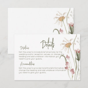 Boho Wildflowers Modern Floral Details Wedding Enclosure Card