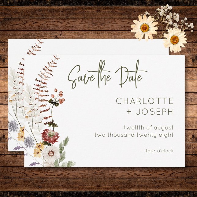 Boho Wildflowers Modern Floral Wedding Save The Date (Boho Pastel Wildflowers Modern Floral Wedding Save The Date)