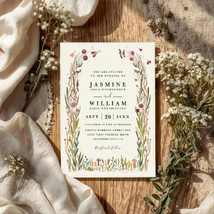 Boho Wildflowers Mushroom Magic QR Code Wedding Invitation