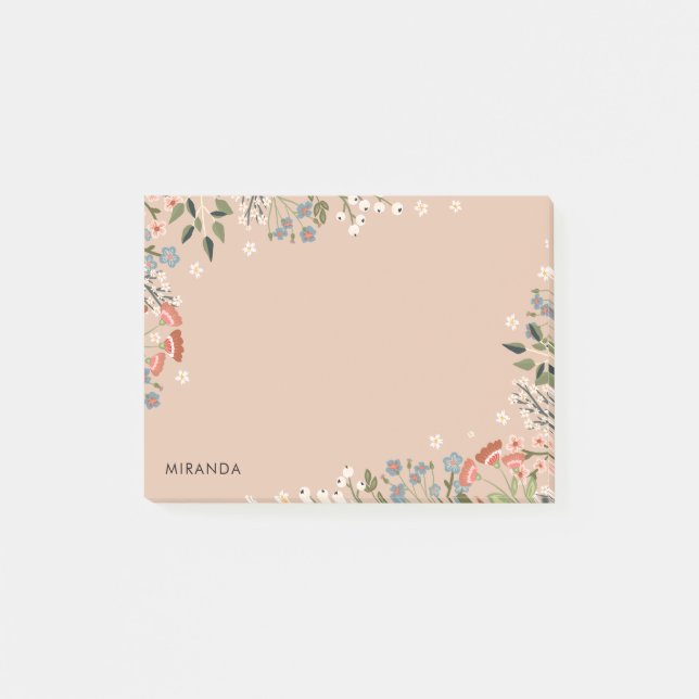 Boho Wildflowers Neutral Palette Your Name Post-it Notes (Front)