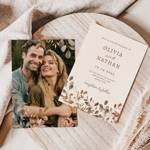 Boho Wildflowers Neutral with Photo Wedding Invitation