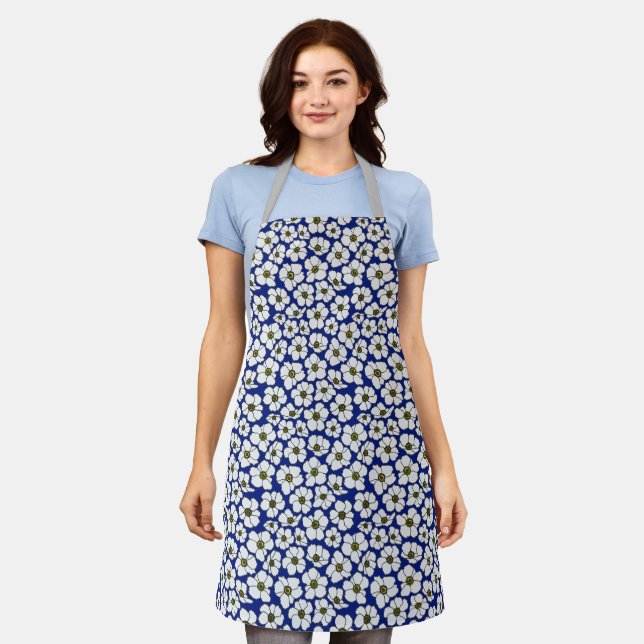 Boho Wildflowers On Blue  Apron (Worn)