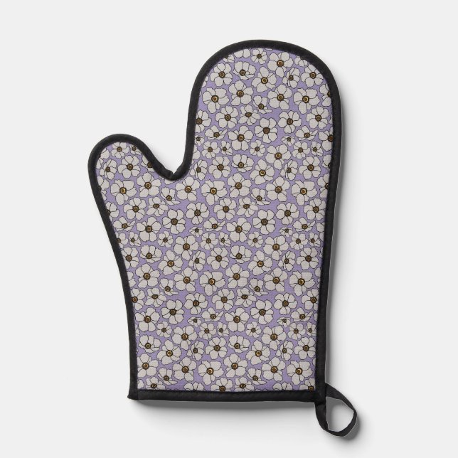 Boho Wildflowers On Lavender Purple Oven Mitt (Front)