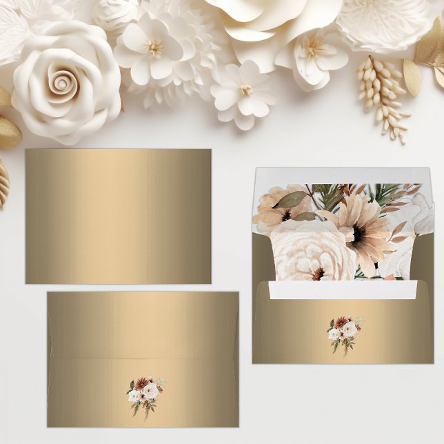 Boho Wildflowers on Metallic Gold Wedding  Envelope (Creator Uploaded)