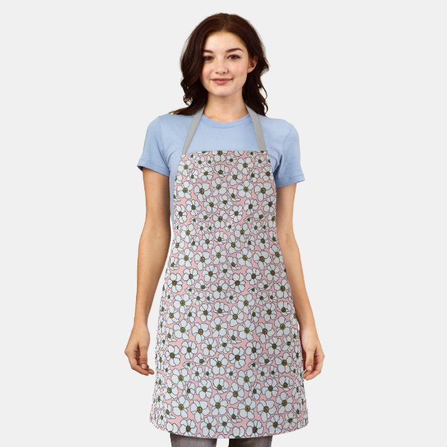 Boho Wildflowers On Pink  Apron (Worn)