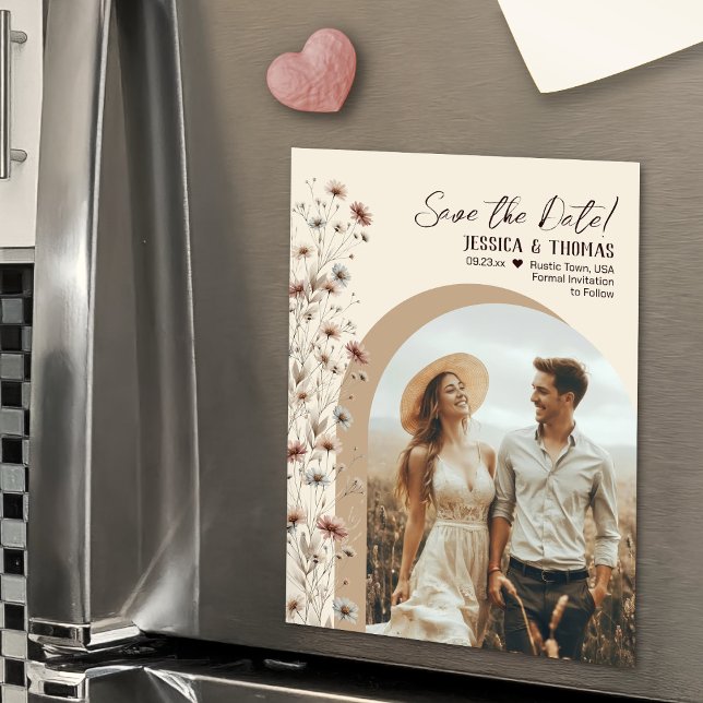 Boho Wildflowers Photo Arch Wedding Save the Date Magnetic Invitation (Magnetic for Easy Display!)