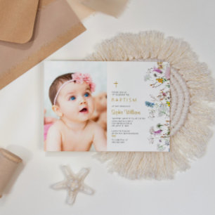 Boho Wildflowers Photo Girl Baptism Invitation