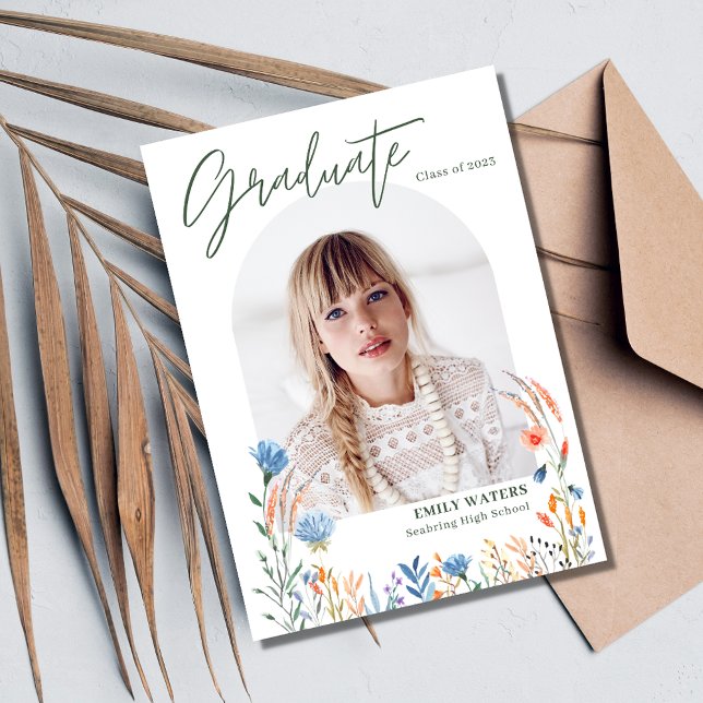 Boho Wildflowers Photo Girl Digital Graduation  Invitation (Creator Uploaded)