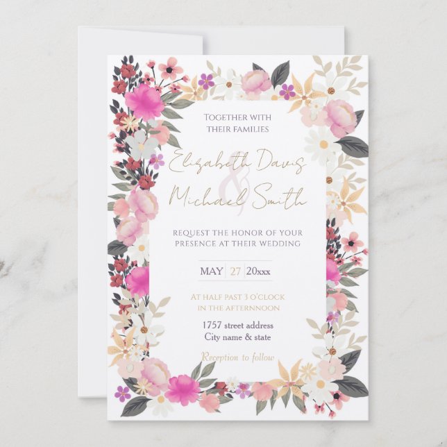 Boho Wildflowers Pink Floral Invitation (Front)