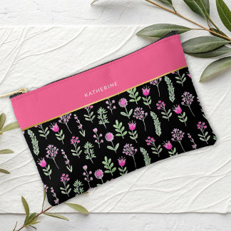 Boho Wildflowers Pink Girly Trendy Accessory Pouch