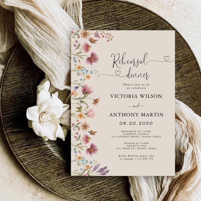 Boho Wildflowers Rehearsal Dinner Invitation (Creator Uploaded)