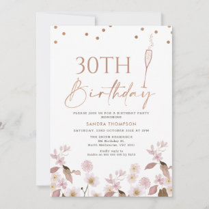 Boho Wildflowers Rose Gold Any Age Birthday Invitation