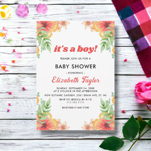 Boho Wildflowers Rustic Floral Boy Baby Shower Invitation