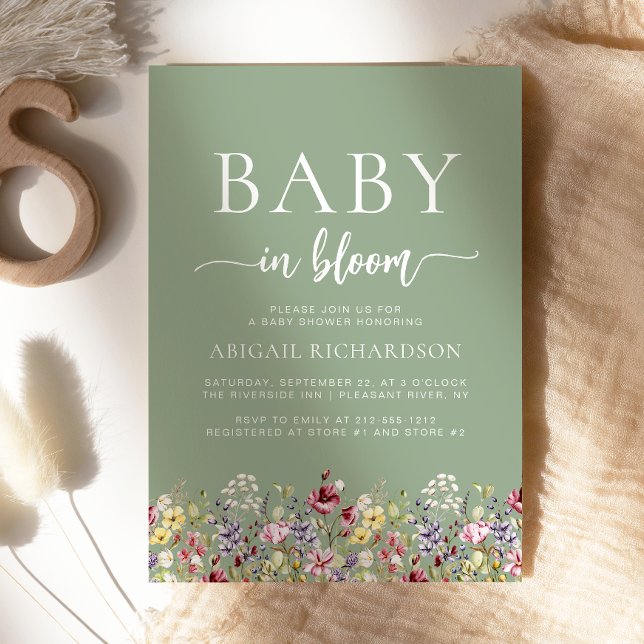 Boho Wildflowers Sage Green Baby Shower Invitation (Creator Uploaded)
