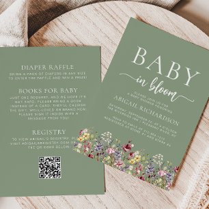 Boho Wildflowers Sage Green QR Code Baby Shower Invitation