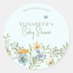Boho wildflowers spring baby shower personalised classic round sticker
