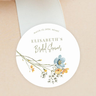 Boho wildflowers spring bridal shower personalised classic round sticker