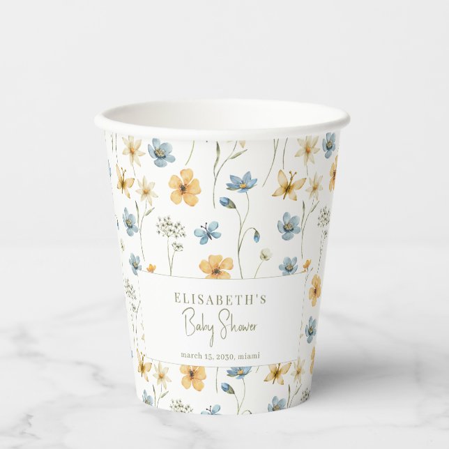 Boho wildflowers spring personalised baby shower paper cups (Front)
