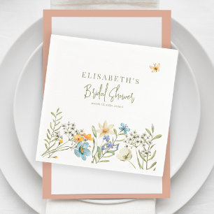 Boho wildflowers spring personalised bridal shower napkin