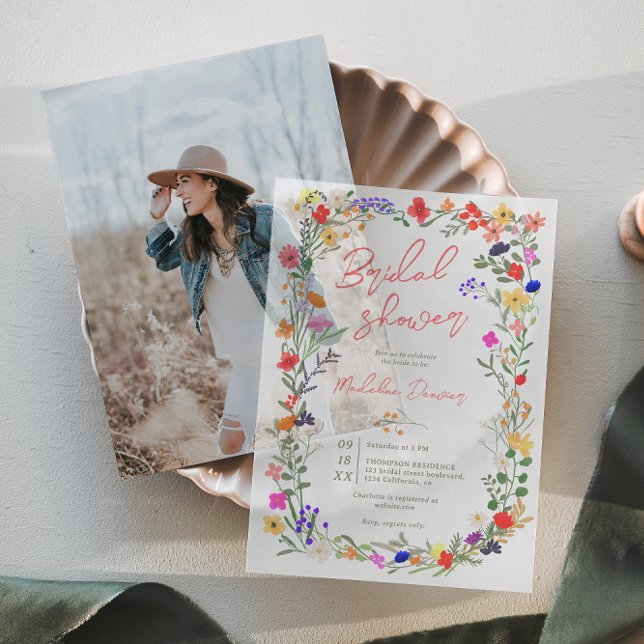 Boho Wildflowers Spring Summer Bridal Shower Vellum Invitations (Boho Wildflowers Spring Summer Bridal Shower Vellum Invitations)