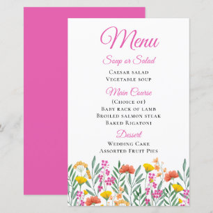 Boho Wildflowers Summer Floral Wedding Menu