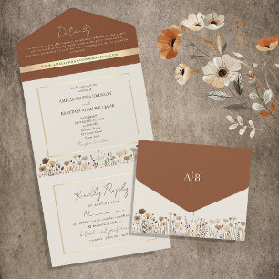 Boho Wildflowers Terracotta Wedding All In One Invitation