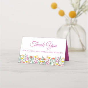 Boho Wildflowers Thank You Pink Wedding Floral Place Card