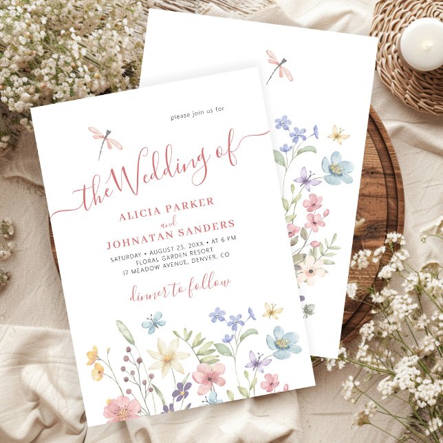 Boho wildflowers watercolor floral garden wedding invitation (Creator Uploaded)