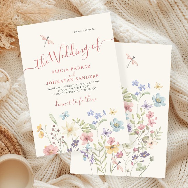 Boho wildflowers watercolor floral garden wedding invitation (Creator Uploaded)