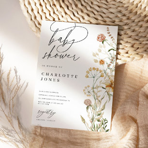Boho Wildflowers Watercolor Minimal Baby Shower Invitation