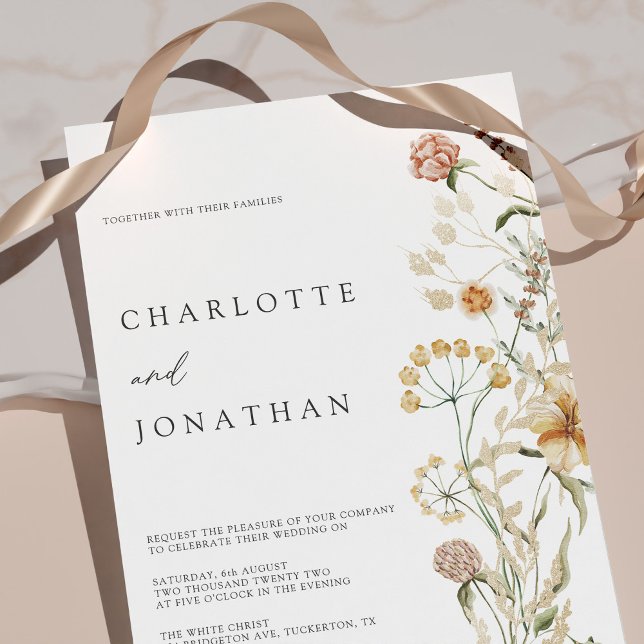 Boho Wildflowers Watercolor Minimal Wedding Invitation (Creator Uploaded)