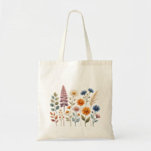 Boho wildflowers watercolor tote bag