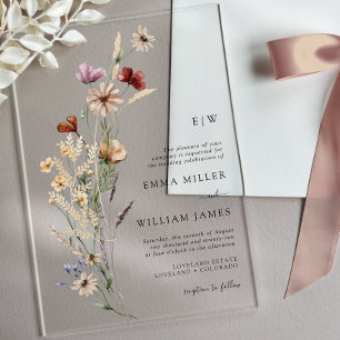 Boho Wildflowers Wedding Acrylic Invitations