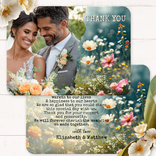 Boho Wildflowers Wedding Photo Thank You Card