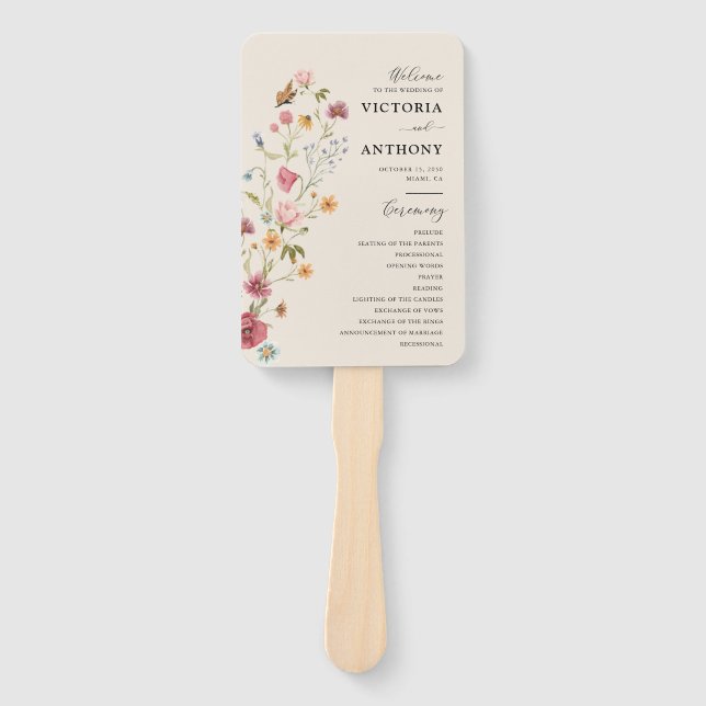 Boho Wildflowers Wedding Program Hand Fan (Front)