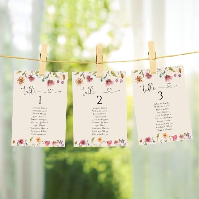 Boho Wildflowers Wedding Table Seating Chart Cards (Creator Uploaded)