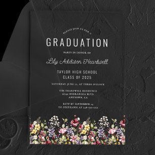 Boho Wildflowers White Graduation Party Acrylic Invitations