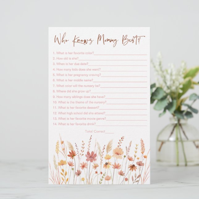 Boho Wildflowers Who Knows Mummy Best Game (Standing Front)