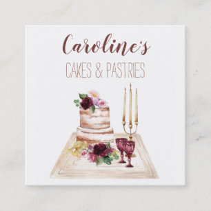 Boho Wine Baking Bakery Boutique Cupcake Pastries  Square Business Card