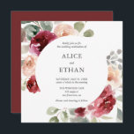 Boho Wine Flowers And Greenery Wedding Invitation<br><div class="desc">Our bohemian wedding invitation features a (not real) gold round frame with burgundy,  blush flowers and greenery. Perfect for fall or winter weddings.</div>