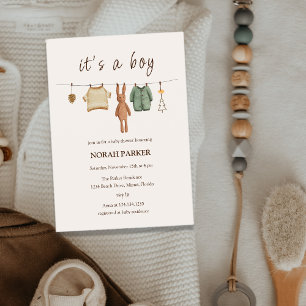 Boho Winter Boy Clothes Baby Shower Invitation