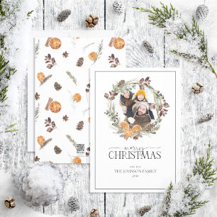 Boho Winter Citrus Wreath Merry Christmas Photo Ho Holiday Card