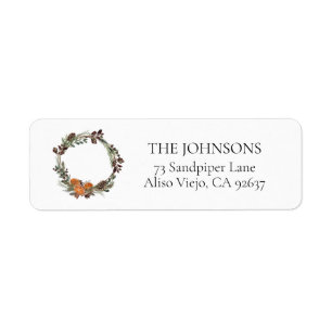 Boho Winter Citrus Wreath Return Address Label